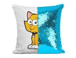 Almofada com Capa de Lantejoulas Turquesa Lantejoulas Gato Desenho de Personagem Fofo Anime Desenho Animado Infantil FABULOUS