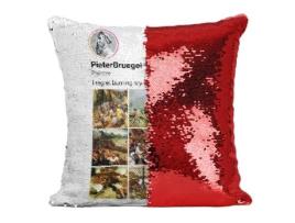 Almofada com Capa Lantejoula Lantejoulas Vermelhas Pieter Bruegel Pintor Pintura em Redes Sociais FABULOUS