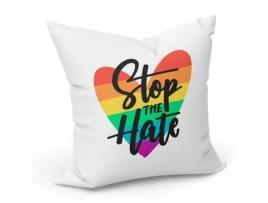 Almofada Branca Stop The Hate Heart Lgbt Love Rainbow 40X40Cm FABULOUS