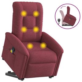 vidaXL Poltrona de massagens reclin. elevatória tecido vermelho tinto