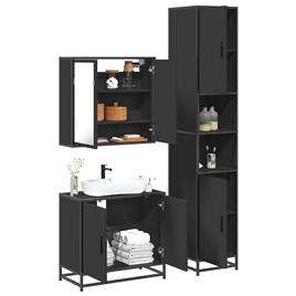 vidaXL 3 pcs conjunto móveis casa de banho derivados de madeira preto