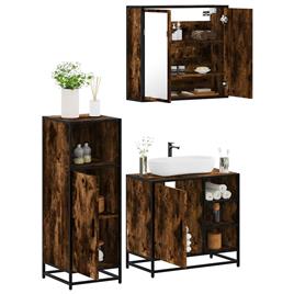 vidaXL 3 pcs conjunto de móveis WC madeira processada carvalho fumado