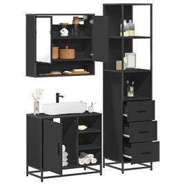 vidaXL 3 pcs conjunto móveis casa de banho derivados de madeira preto