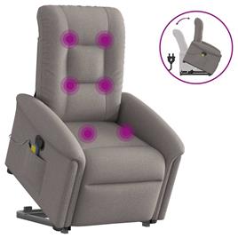 vidaXL Poltrona elevatória de massagens tecido cinzento-acastanhado