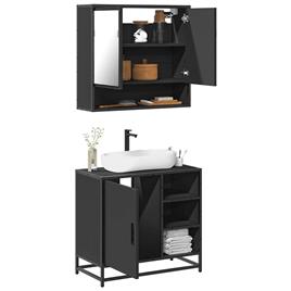 vidaXL 2 pcs conjunto móveis casa de banho derivados de madeira preto