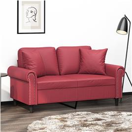 vidaXL Sofá 2 lugares +almofadas 120cm couro artificial vermelho tinto