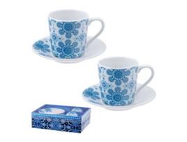 JAVIER Arabesque Juego de 2 Tazas para Café Con Platos En Caja de Regalo
