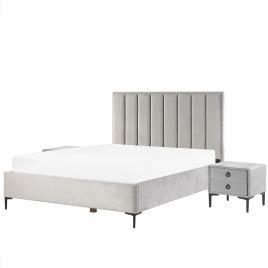 Conjunto de quarto em veludo cinzento 160 x 200 cm SEZANNE