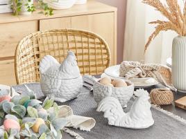 Figura decorativa com forma de galinha em cerâmica branca 19 cm BINIC