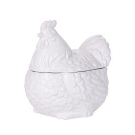 Figura decorativa com forma de galinha em cerâmica branca 19 cm BINIC