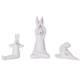 Conjunto de 3 figuras decorativas em forma de coelho cerâmica branca BREST