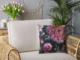 Conjunto 2 almofadas decorativas com flores pretas e rosa 45 x 45 cm HEDERA