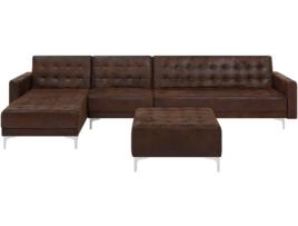 Sofá de Canto BELIANI Aberdeen com Repousa-Pés (Castanho - Pele Sintética - Lugares: 5)