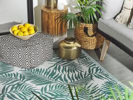 Tapete de exterior 120 x 180 cm padrão folhas de palmeira verde escuro KOTA