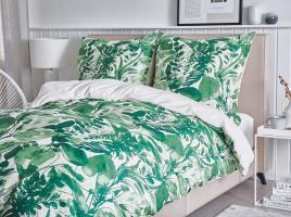 Conjunto de capa de edredão de algodão 155 x 220 cm verde e branco GREENWOOD