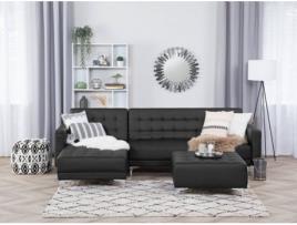 Sofá Cama BELIANI Aberdeen (Preto - Pele Sintética e Metal - Lugares: 4)