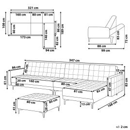 Sofá-cama de canto à esquerda com 5 lugares e repousa-pés em veludo azul escuro ABERDEEN