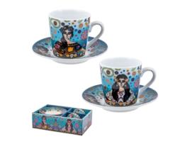 JAVIER Catrinas Juego de 2 Tazas para Café Con Platos En Caja de Regalo