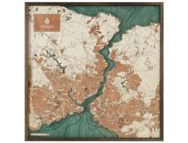 Mapa 3D com Moldura Istambul L Madeira Multicolorido 76X6X76 Cm CUTTING BROTHERS