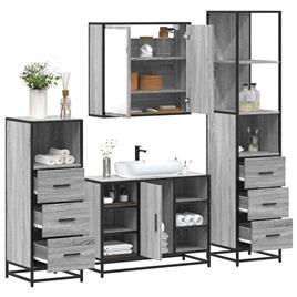 vidaXL 4 pcs Conjunto móveis casa de banho madeira proc. cinza sonoma