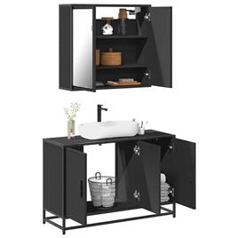 vidaXL 2 pcs conjunto móveis casa de banho derivados de madeira preto