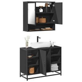 vidaXL 2 pcs conjunto móveis casa de banho derivados de madeira preto