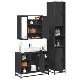 vidaXL 3 pcs conjunto móveis casa de banho derivados de madeira preto