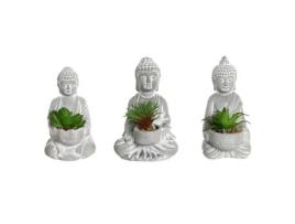 Planta Decorativa HOME ESPRIT Polietileno Cimento Buda Oriental 10,5 x 8 x 16 cm (3 Unidades)