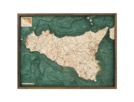Mapa 3D com Moldura Sicília L Madeira Multicolorido 81X6X61 Cm CUTTING BROTHERS