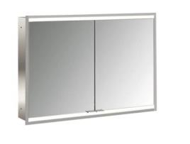 Armário Espelho Iluminado EMCO Prime 2 Facelift 1000 Mm 2 Portas Modelo de Encastrar 9497 Cor: Alumínio/Espelho