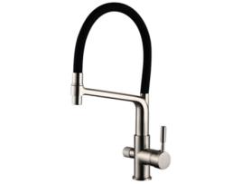 Torneira Osmose Flexível 3 Vias 2 Saídas Aço Escovado e Preto CALIGARUM HIBERA GRIFERS