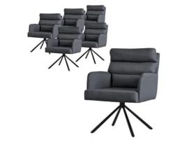 ML-DESIGN Conjunto de 6 Cadeiras de Jantar Giratórias Antracite Espreguiçadeiras com Apoio de Braços e Encosto