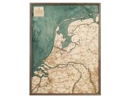 Mapa 3D com Moldura Holanda Madeira Multicolorido 61X6X81 Cm CUTTING BROTHERS