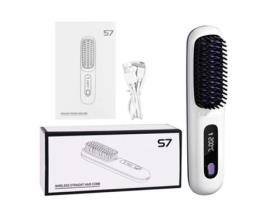 Escova de Alisamento de Cabelo Sem Fio de Íon Negativo Carregamento Usb 3 Temperaturas Modelagem de Cabelo CHRUI Branco 2500 Mah