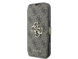Capa Logotipo Metálico para iPhone 16 GUESS Pele Sintética Castanho