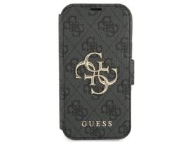 Capa Logotipo Metálico Cinza para iPhone 13 Pro Max GUESS Pele Sintética Prateado
