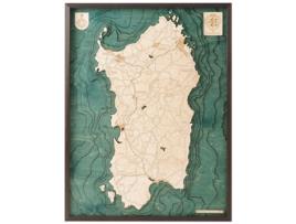 Mapa 3D com Moldura Sardenha L Madeira Multicolorido 61X6X81 Cm CUTTING BROTHERS