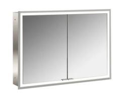 Armário Espelho Iluminado EMCO Prime Facelift 1000 Mm 2 Portas Modelo de Encastrar 9497 Cor: Alumínio/Branco