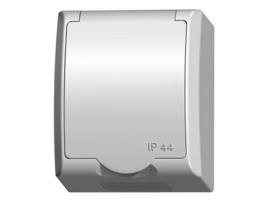 Tomada Simples Terra com Aba Branca de Superfície Impermeável Ip44 OSPEL Fala