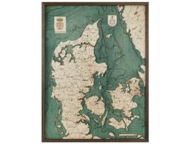 Mapa 3D com Moldura Dinamarca L Madeira Multicolorido 61X6X81 Cm CUTTING BROTHERS