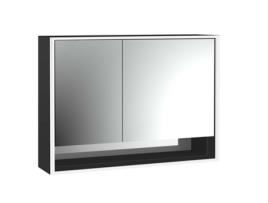 Armário com Espelho Iluminado EMCO Loft com Prateleira Inferior 1000 Mm 2 Portas Modelo de Montagem À Superfície Preto/Espelho 9798135 Desenho: