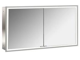Armário Espelho Iluminado EMCO Prime Facelift 1300 Mm 2 Portas Modelo de Encastrar 9497 Cor: Alumínio/Espelho
