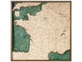 Mapa 3D com Moldura França Madeira Multicolorido 76X6X76 Cm CUTTING BROTHERS