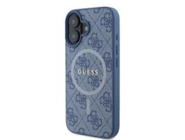 Capa Logótipo Magsafe para iPhone 16 Plus GUESS Pele Sintética Rígida Azul
