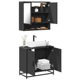 vidaXL 2 pcs conjunto móveis casa de banho derivados de madeira preto