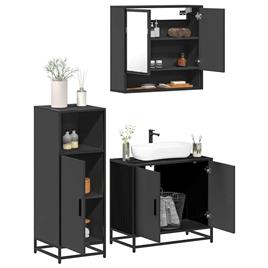vidaXL 3 pcs conjunto móveis casa de banho derivados de madeira preto
