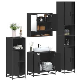 vidaXL 4 pcs conjunto móveis casa de banho derivados de madeira preto