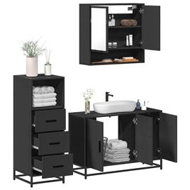 vidaXL 3 pcs conjunto móveis casa de banho derivados de madeira preto
