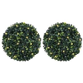 vidaXL Bolas artificiais de buxo com luzes LED 2 pcs verde 45 cm