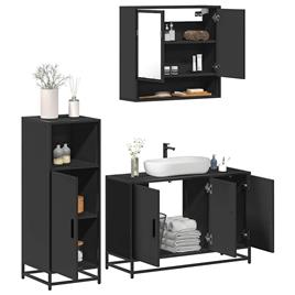 vidaXL 3 pcs conjunto móveis casa de banho derivados de madeira preto